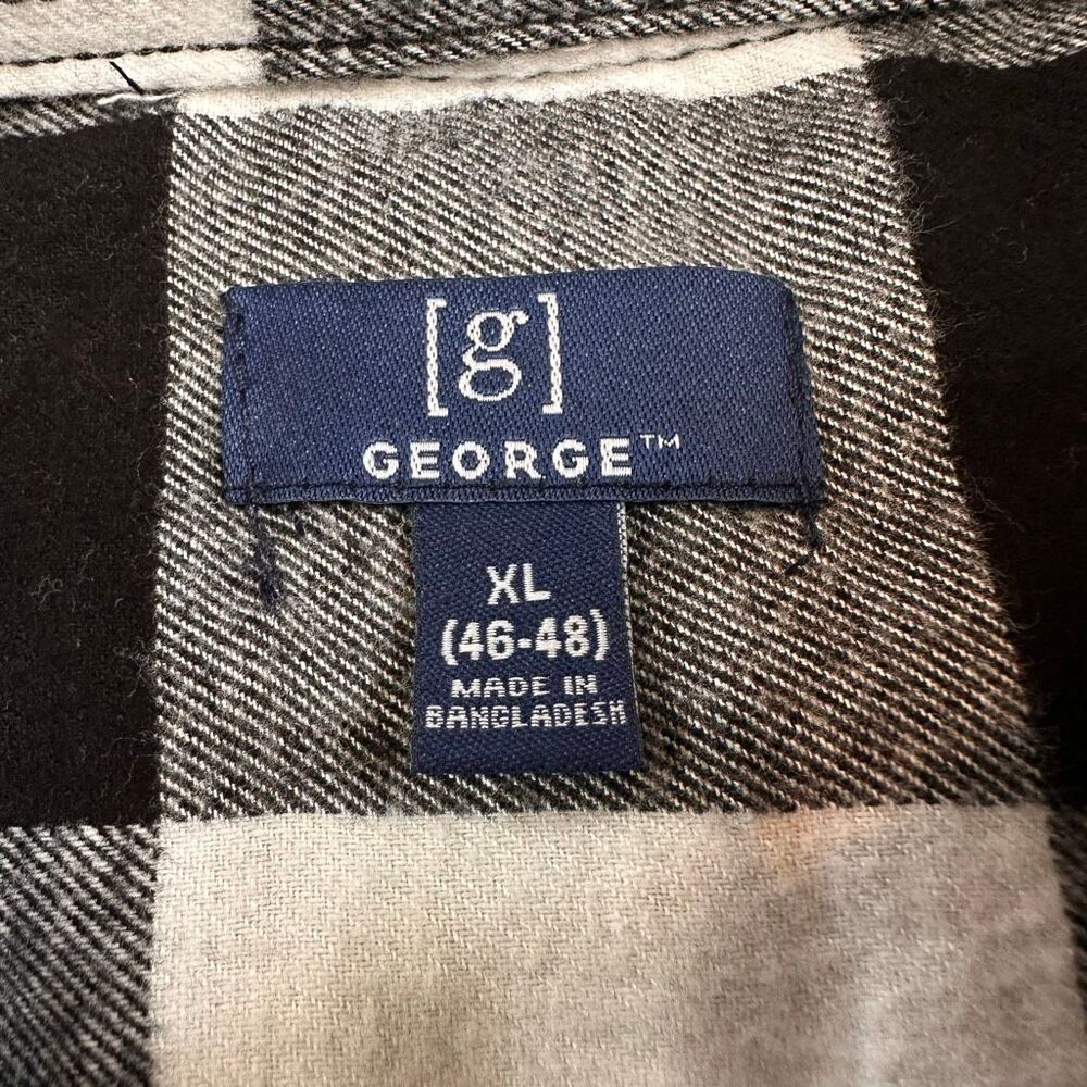 George Long Sleeve Button-Up Collard Shirt Flannel Plaid Black and White| Men Si - Picture 10 of 14